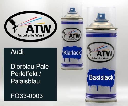 Audi, Diorblau Pale Perleffekt / Palaisblau, FQ33-0003: 400ml Sprühdose + 400ml Klarlack - Set, von ATW Autoteile West.